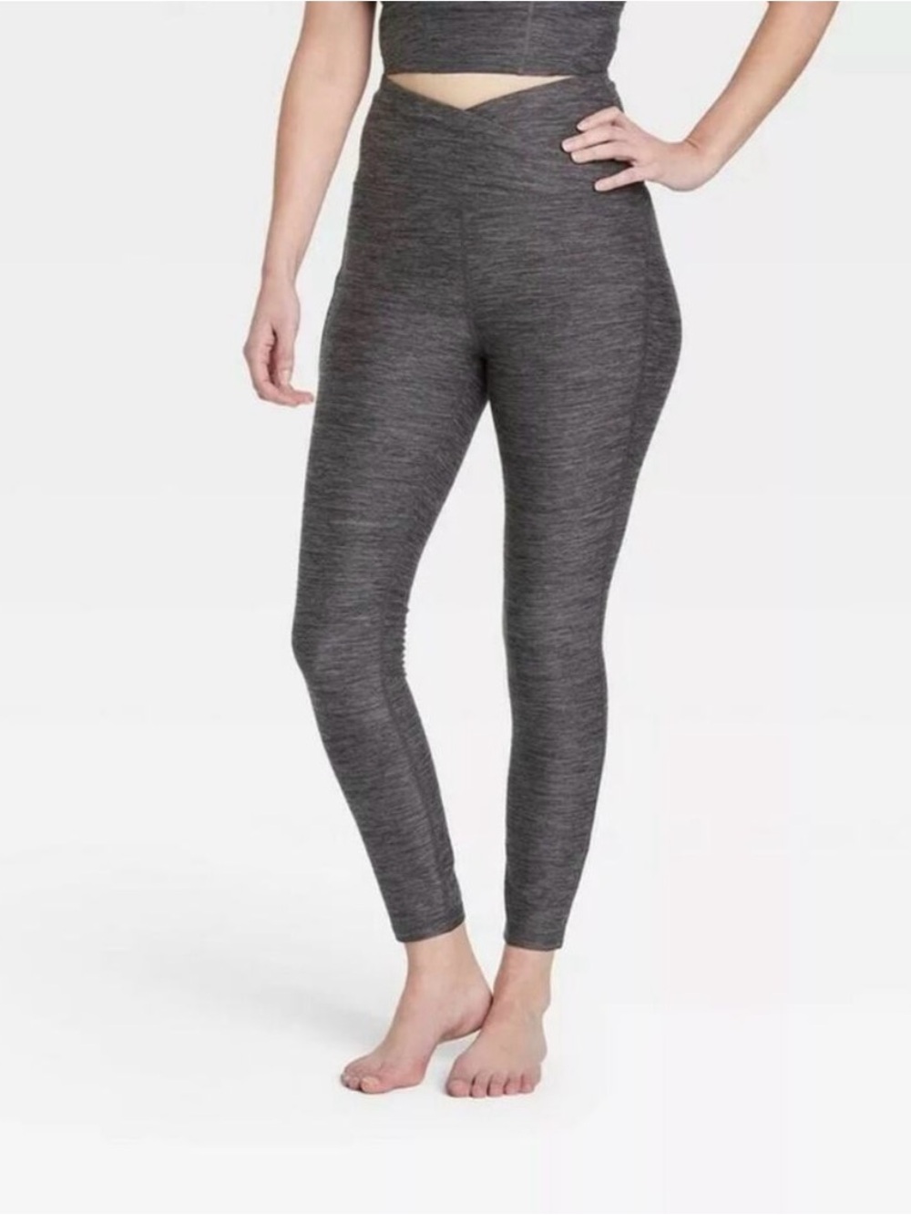 All In Motion | 7/8 Length Cross-Waist Heather Gray/Charcoal Leggings